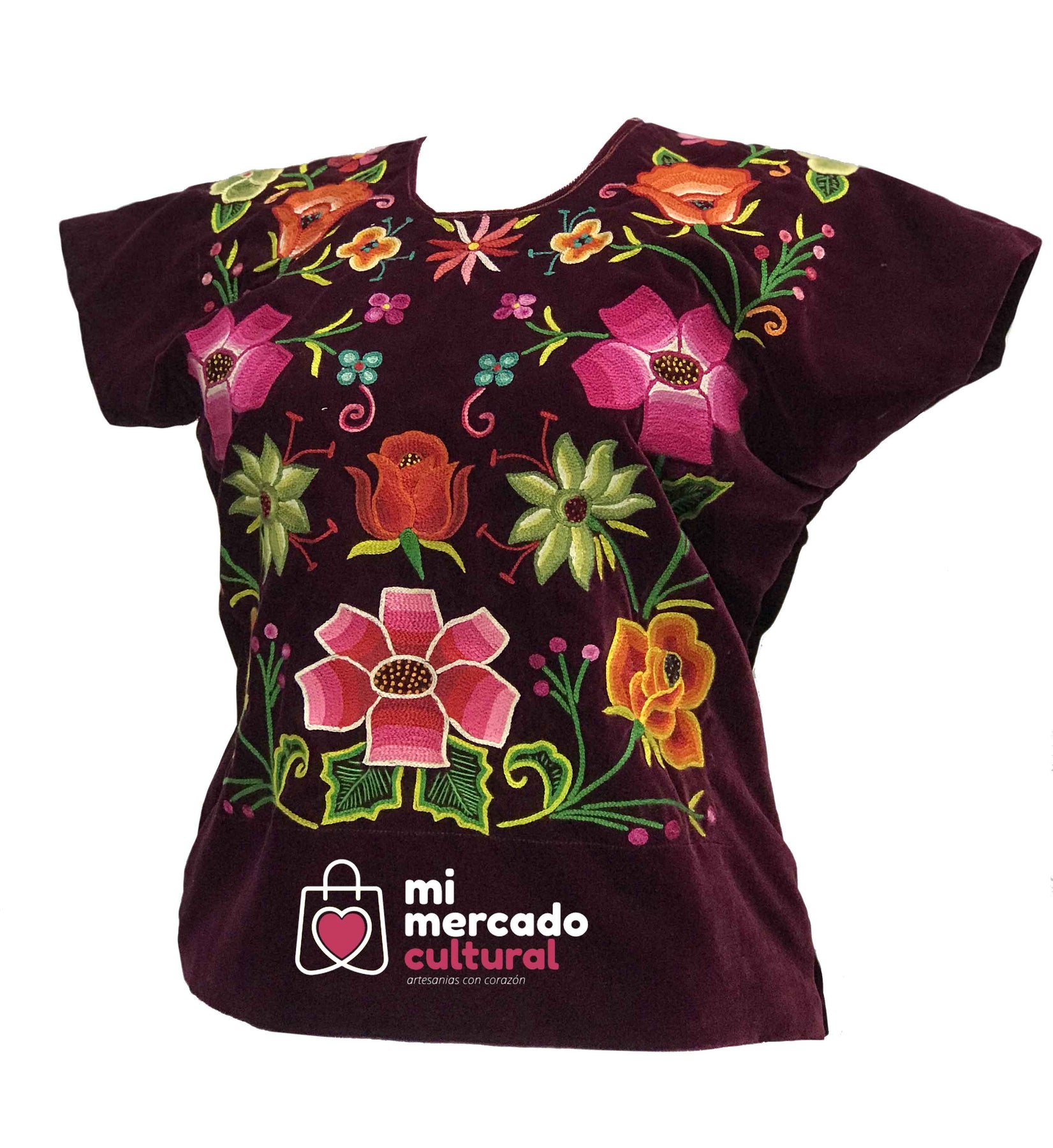 Blusas Del Istmo Huipil Guinda (bordado Con Flores) Del Istmo,